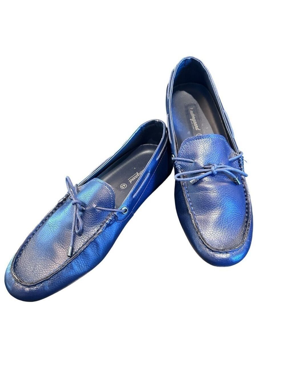 SONDERGAARD Boat Shoes Navy Grained Leather Driver Moccasins, Loafers, Men sz 42